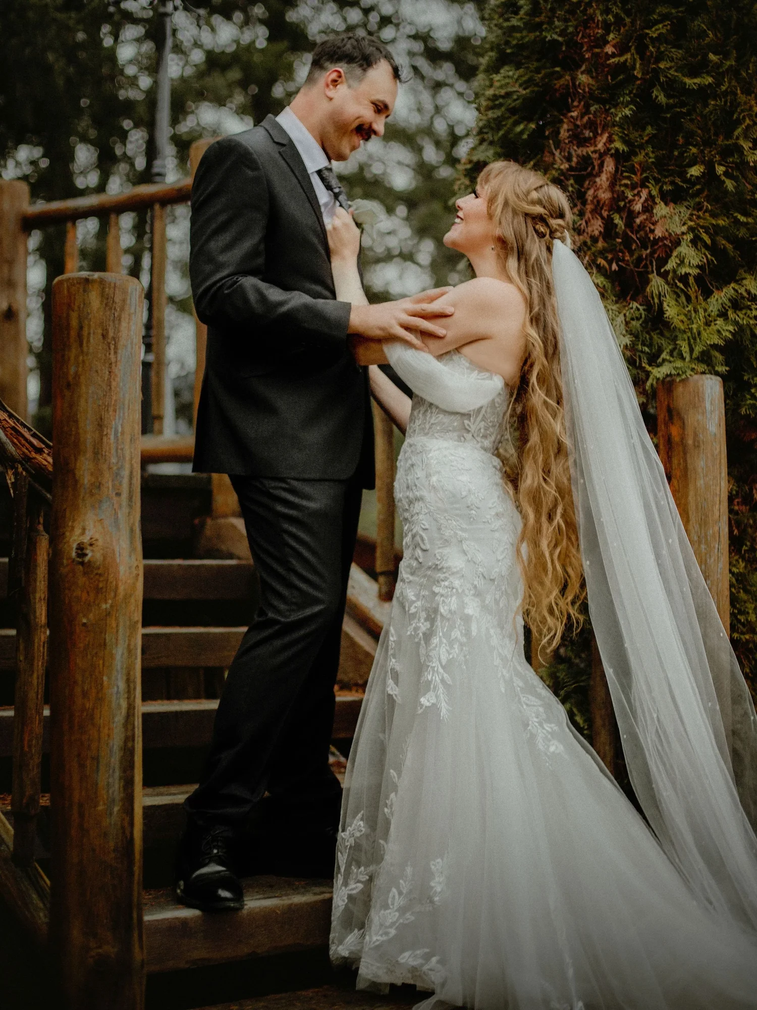 Bride and groom on the steps