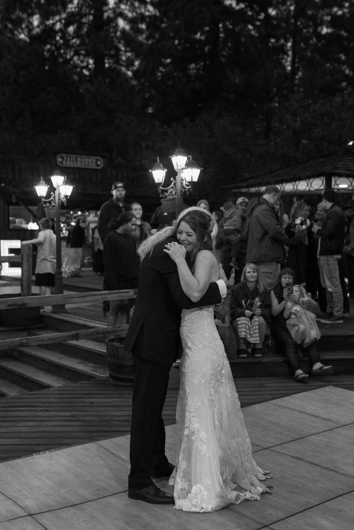 Dancing under string lights