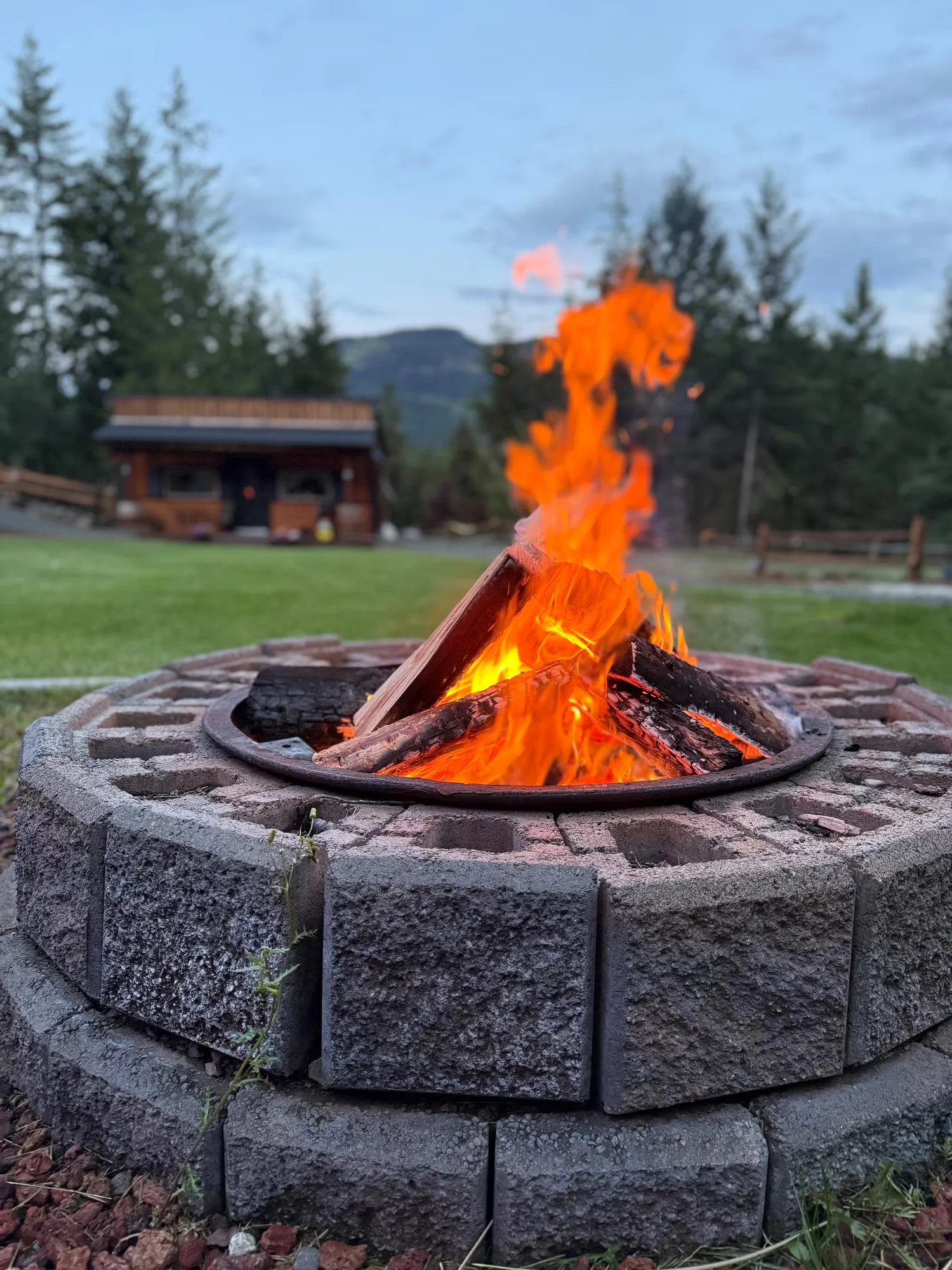 Evening bonfire on the property